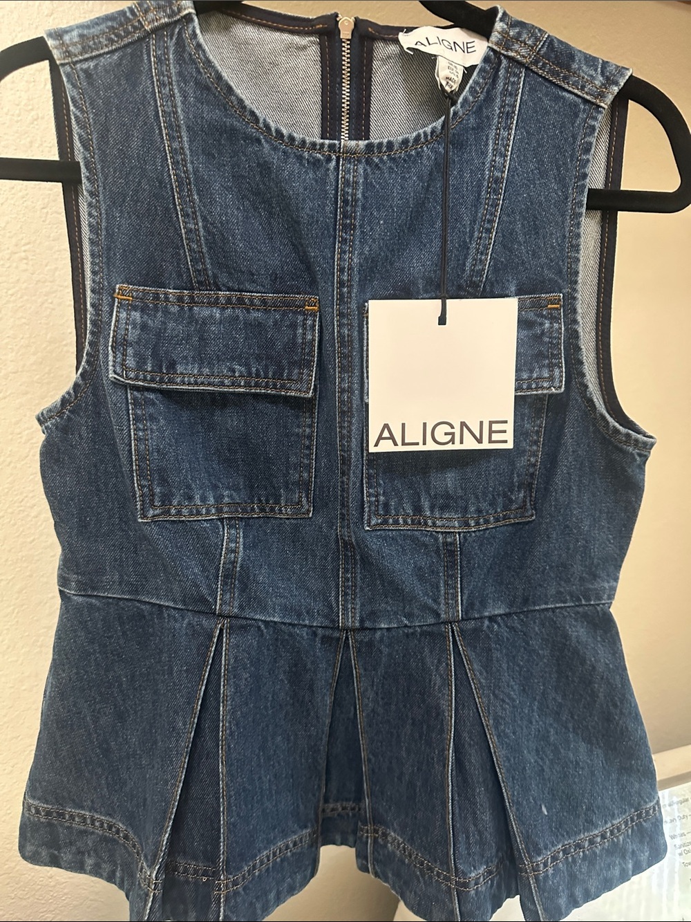 ALIGNE Women's Dark Blue Denim Peplum Top